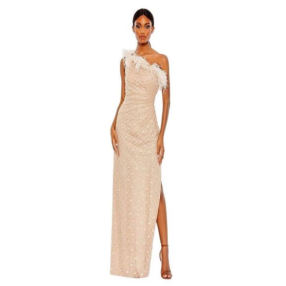 Mac Duggal Prom Long One Shoulder Side Slit Formal Gown Dress Rose Size 4 NWT - Picture 2 of 13